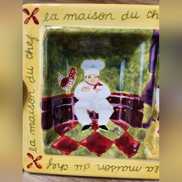 💜Certified International Yellow "Fat Chef" 4 Part Relish Serving Tray - Picture 5 of 12